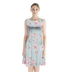 Shabby Chic,pink,roses,polka Dots Sleeveless Waist Tie Chiffon Dress by NouveauDesign