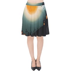 Halloween Landscape Velvet High Waist Skirt