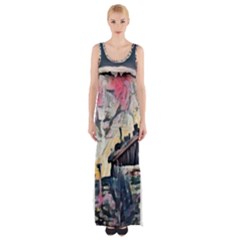 Modern Abstract Painting Maxi Thigh Split Dress