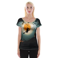 Halloween landscape Cap Sleeve Tops