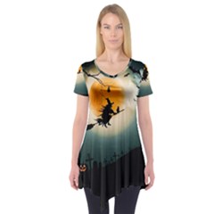 Halloween Landscape Short Sleeve Tunic  by Valentinaart