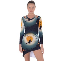 Halloween landscape Asymmetric Cut-Out Shift Dress