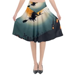 Halloween landscape Flared Midi Skirt