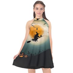 Halloween landscape Halter Neckline Chiffon Dress 