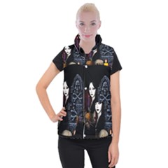 Vampires Night  Women s Button Up Puffer Vest by Valentinaart