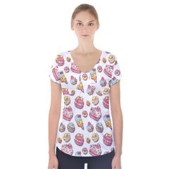 Sweet pattern Short Sleeve Front Detail Top