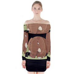 Cute Elephant Long Sleeve Off Shoulder Dress by Valentinaart