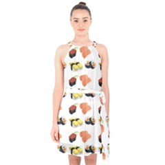 Sushi Pattern Halter Collar Waist Tie Chiffon Dress by Valentinaart