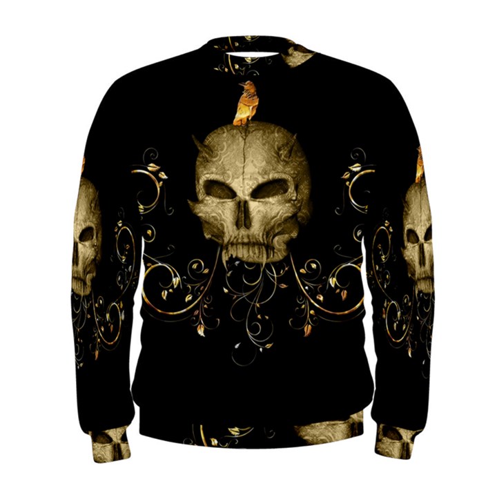 Golden Skull With Crow And Floral Elements Men s Sweatshirt