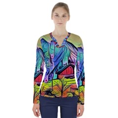 Magic Cube Abstract Art V-neck Long Sleeve Top by NouveauDesign