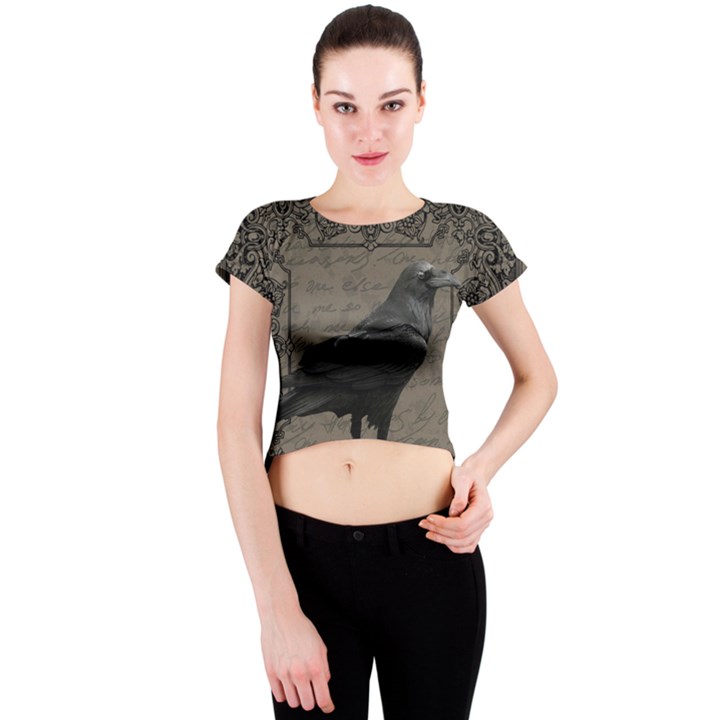 Vintage Halloween raven Crew Neck Crop Top