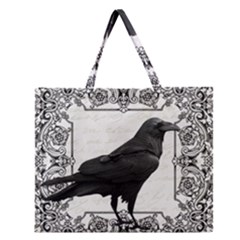 Vintage Halloween Raven Zipper Large Tote Bag by Valentinaart