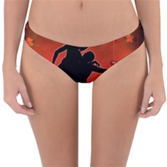 Dancing Couple On Red Background With Flowers And Hearts Reversible Hipster Bikini Bottoms by FantasyWorld7