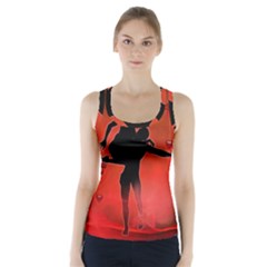 Dancing Couple On Red Background With Flowers And Hearts Racer Back Sports Top by FantasyWorld7