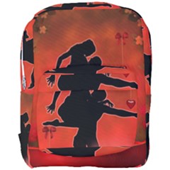 Dancing Couple On Red Background With Flowers And Hearts Full Print Backpack by FantasyWorld7