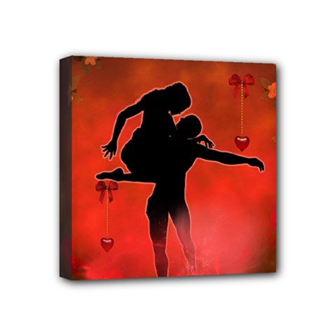 Dancing Couple On Red Background With Flowers And Hearts Mini Canvas 4  X 4  by FantasyWorld7