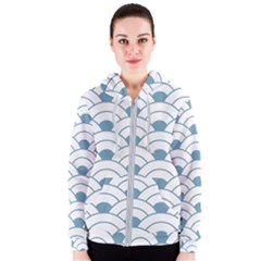 Art Deco,shell Pattern,teal,white Women s Zipper Hoodie by NouveauDesign