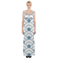 Art Deco,shell Pattern,teal,white Maxi Thigh Split Dress by NouveauDesign