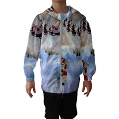 Christmas, Snowman With Santa Claus And Reindeer Hooded Wind Breaker (kids) by FantasyWorld7