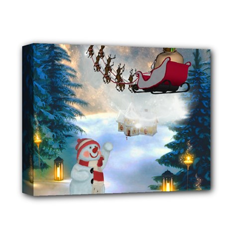 Christmas, Snowman With Santa Claus And Reindeer Deluxe Canvas 14  X 11  by FantasyWorld7