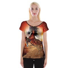 Awesome Creepy Running Horse With Skulls Cap Sleeve Tops by FantasyWorld7