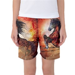 Awesome Creepy Running Horse With Skulls Women s Basketball Shorts by FantasyWorld7