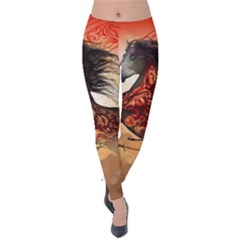 Awesome Creepy Running Horse With Skulls Velvet Leggings by FantasyWorld7