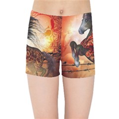 Awesome Creepy Running Horse With Skulls Kids Sports Shorts by FantasyWorld7