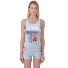 cute shabby chic floral pattern One Piece Boyleg Swimsuit