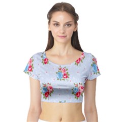 cute shabby chic floral pattern Short Sleeve Crop Top