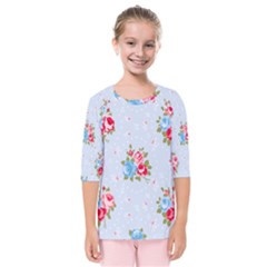 cute shabby chic floral pattern Kids  Quarter Sleeve Raglan Tee