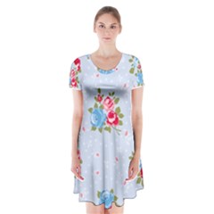 cute shabby chic floral pattern Short Sleeve V-neck Flare Dress