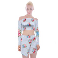 cute shabby chic floral pattern Off Shoulder Top with Mini Skirt Set