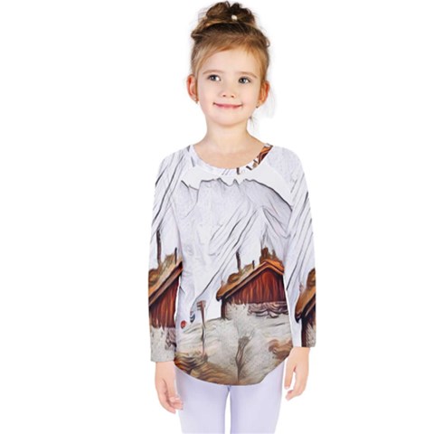 French Coffee Style Abstract Art Kids  Long Sleeve Tee by NouveauDesign