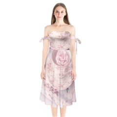 Shabby Chic High Tea Shoulder Tie Bardot Midi Dress