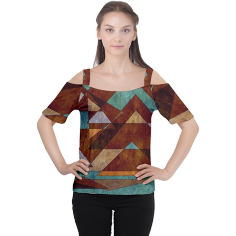 Turquoise And Bronze Triangle Design With Copper Cutout Shoulder Tee by digitaldivadesigns