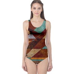 Turquoise And Bronze Triangle Design With Copper One Piece Swimsuit