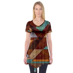 Turquoise And Bronze Triangle Design With Copper Short Sleeve Tunic  by digitaldivadesigns
