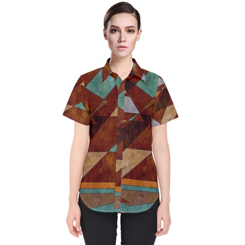 Turquoise And Bronze Triangle Design With Copper Women s Short Sleeve Shirt by digitaldivadesigns