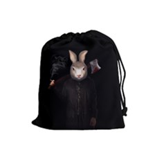 Evil Rabbit Drawstring Pouches (large)  by Valentinaart