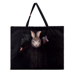 Evil Rabbit Zipper Large Tote Bag by Valentinaart