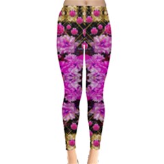 Flowers And Gold In Fauna Decorative Style Leggings  by pepitasart