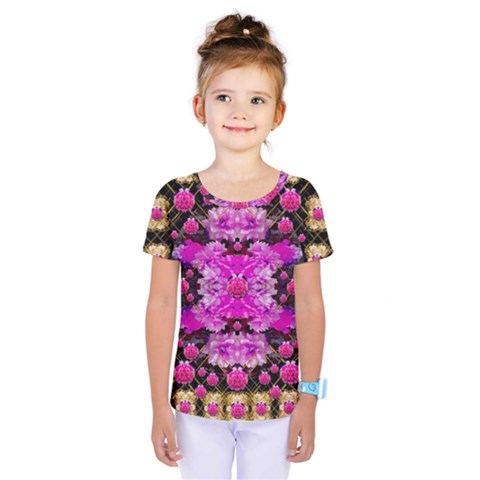 Flowers And Gold In Fauna Decorative Style Kids  One Piece Tee by pepitasart