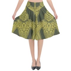Green Floral Art Nouveau Flared Midi Skirt by NouveauDesign