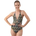 gold,black,art deco pattern Halter Cut-Out One Piece Swimsuit View1