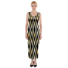 Gold,black,art Deco Pattern Fitted Maxi Dress by NouveauDesign