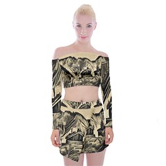 Ink Art Off Shoulder Top With Mini Skirt Set by NouveauDesign