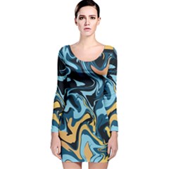 Abstract Marble 18 Long Sleeve Velvet Bodycon Dress