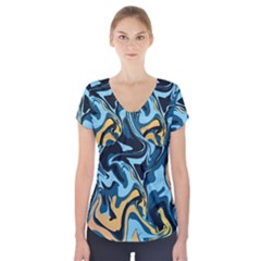 Abstract Marble 18 Short Sleeve Front Detail Top