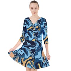 Abstract Marble 18 Quarter Sleeve Front Wrap Dress	